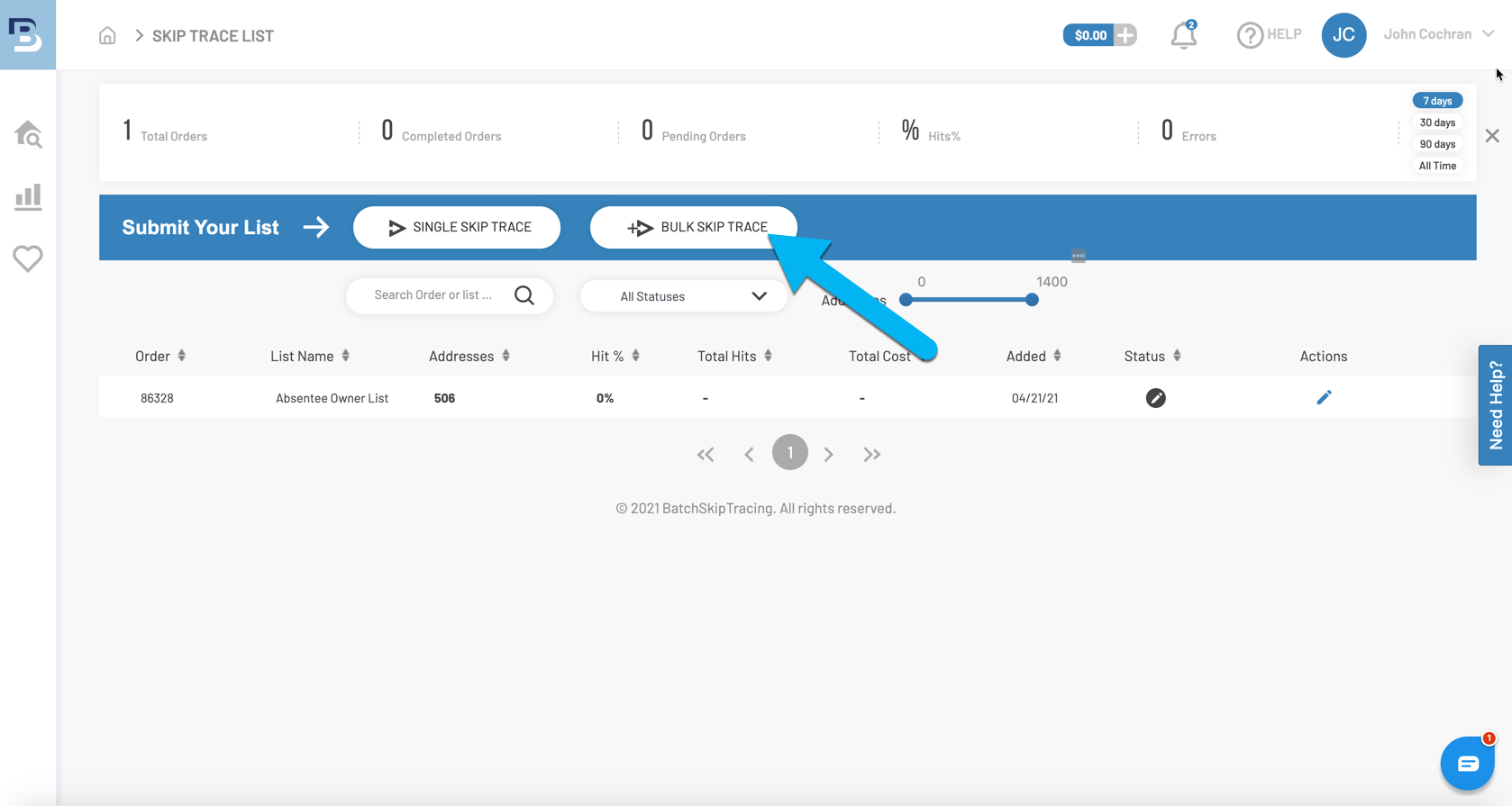 Skip tracing seller leads using batch skip tracing systemate